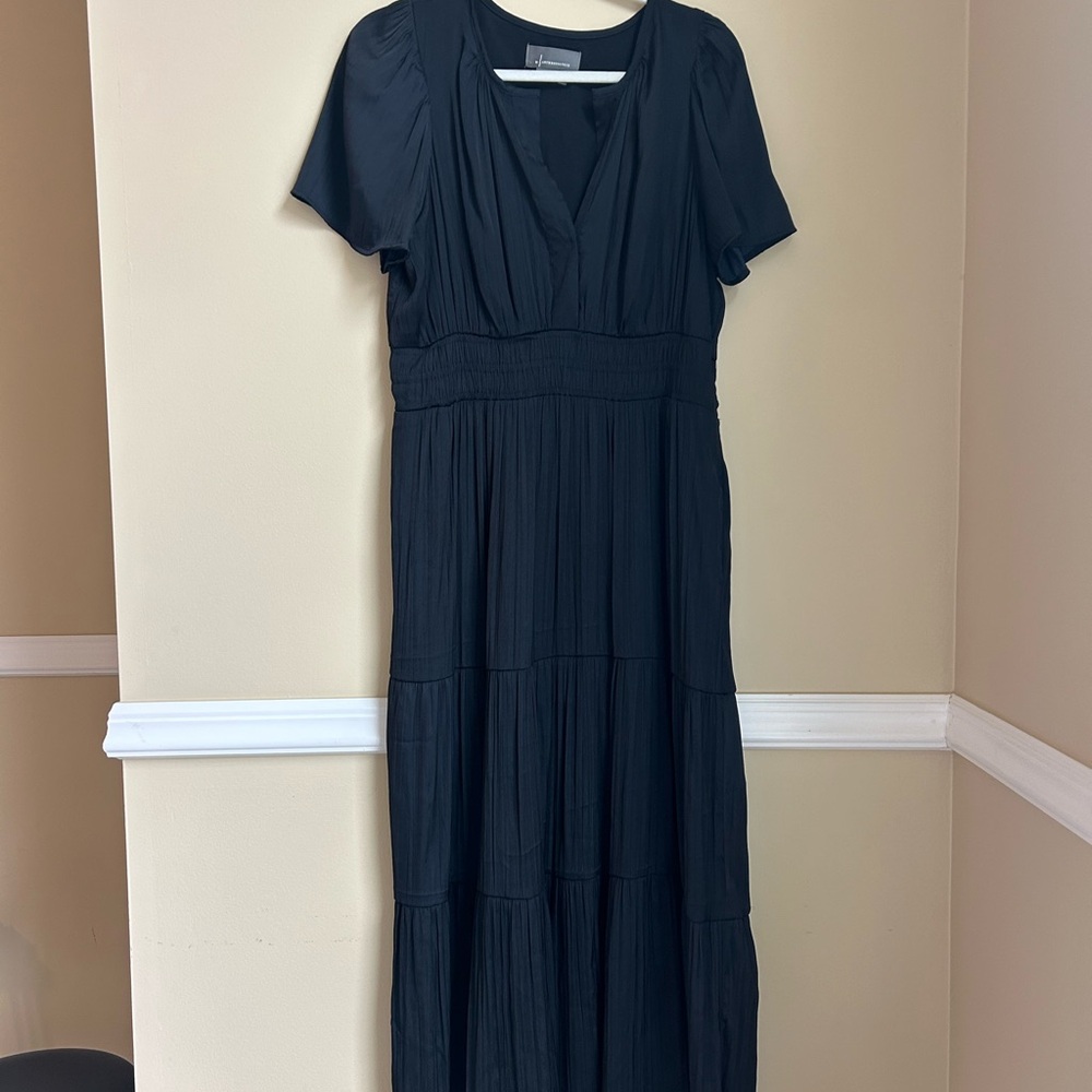 Anthropologie Black Tiered Maxi Dress with V-Neck